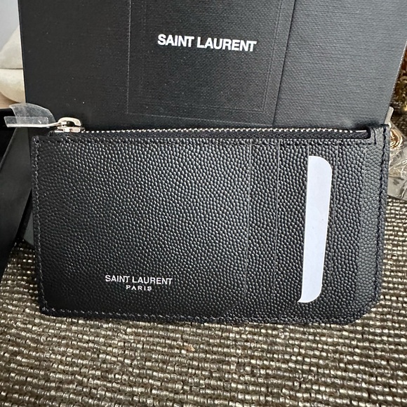 NWT Saint Laurent Grain de Poudre Leather Zip Card Holder full inclusion - Picture 10 of 11